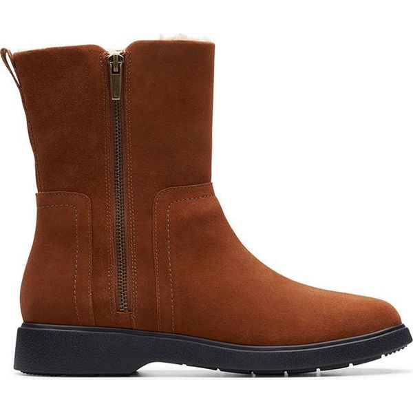 Clarks Stivali Da Donna Un Elda Mid In Pelle Marrone Con Cerniera Impermeabile 39,5-image