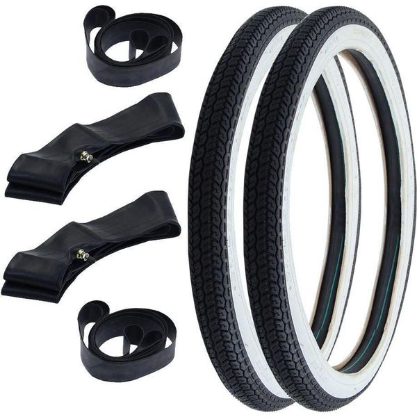 2X Pneumatici Whitewall Citomerx H-675 2.25-19 (2 1/4 X 19 - 23 X 2.25) 41J Tt + Camera D'aria + Nastro Per Cerchio-image