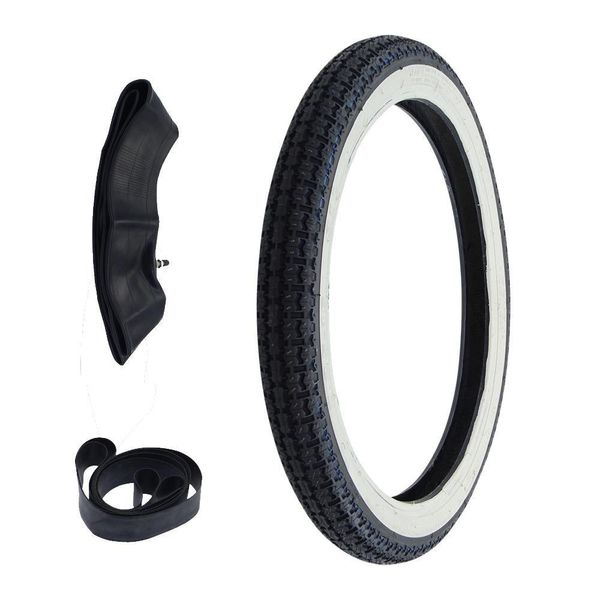 Pneumatici Whitewall Cit H-675 2.25-16 (2 1/4 X 16) 38J Tt + Camera D'aria + Nastro Per Cerchio-image