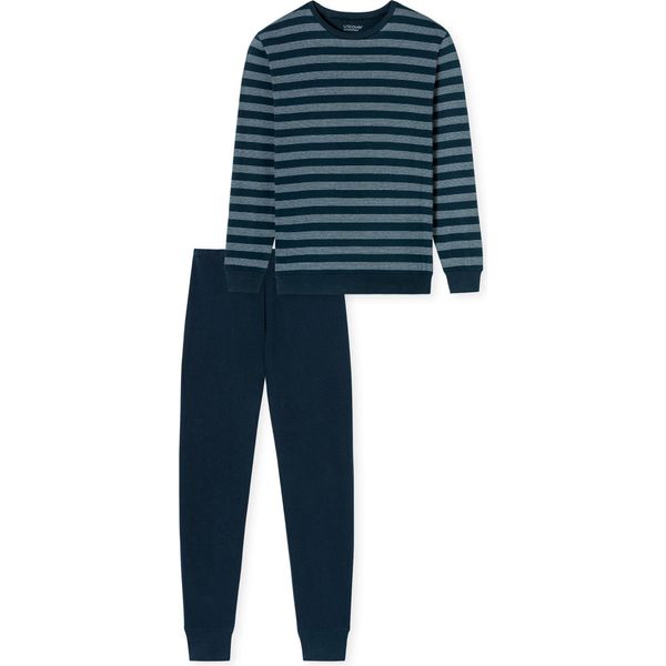 Uncover By Schiesser Pigiama Da Uomo, Lungo - Polsini, A Righe, Jersey Singolo Blu Scuro L-image