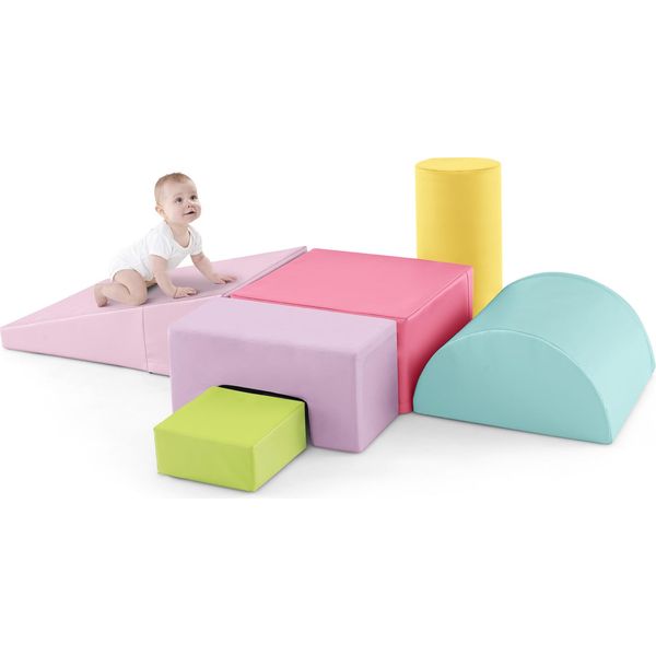 Costway 6 Pcs. Blocchi Da Costruzione In Schiuma, Blocchi Da Costruzione Giganti Per Giocare E Arrampicarsi, Blocchi Da Costruzione In Schiuma Morbida (Rosa Chiaro)-image