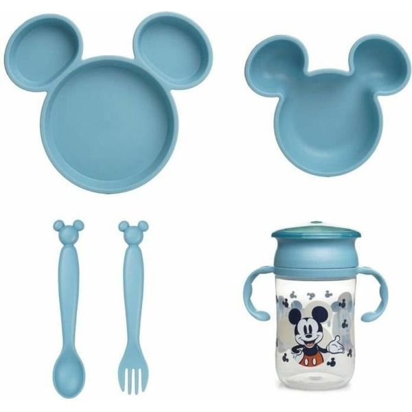 Set Di Stoviglie Per Bambini Disney Mickey - Piatto Diviso - Ciotola - Cucchiaio - Forchetta E Tazza A 360° - Design Divertente E Pratico Per La Pappa Del Bambino-image
