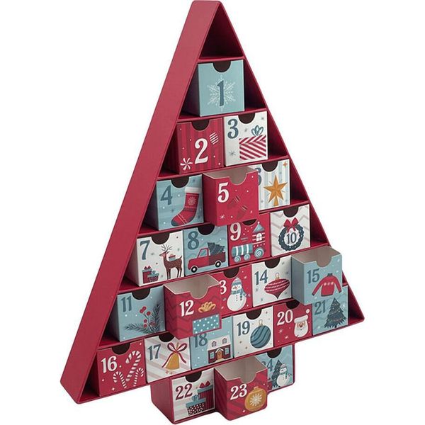 Calendario Dell'avvento 32,5 X 5 X 39 Cm Albero Di Natale Rosso-image