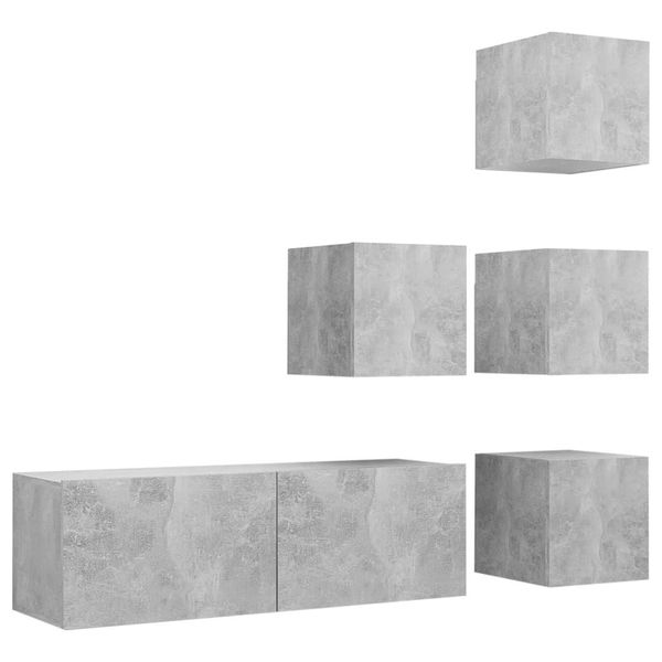 Syfax™ Set Di Mobili Porta Tv 5 Pz Grigio Cemento In Legno Multistrato-image
