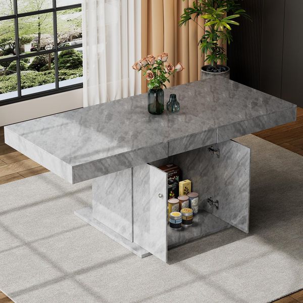 Tavolo Da Pranzo Allungabile Sweiko, L140/180Xl80Xh76Cm, Tavolo Da Pranzo Con Vano Portaoggetti, Tavolo Da Pranzo Rettangolare, Tavolo Da Caffè/Tempo Libero, Tavolo Da Pranzo Multifunzionale Salvaspazio, Tavolo Telescopico Automatico, Look Calcestruzzo-image