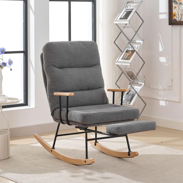 Sedia A Dondolo Confortevole Sweiko, Altezza 100 Cm, Larghezza Seduta 58 Cm, Con Regolazione Della Gravità, Meccanismo Poggiapiedi Manuale, Funzione Reclinabile Stabile E Antiscivolo, Sedia A Dondolo, Poltrona Lounge-image