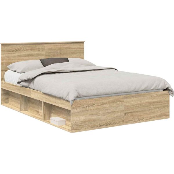 Vidaxl Struttura Letto Sonoma 140 X 190 Cm In Legno Di Pino Massiccio-image