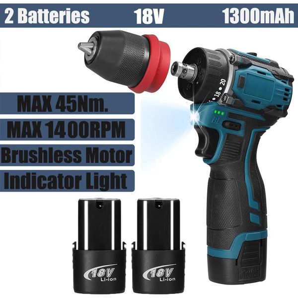 Avvitatore/Trapano A Batteria 2 In 1 - Senza Fili - Motore Senza Spazzole - Coppia Di 45 Nm - 16,8 V - Velocità Costante - 2 Batterie Agli Ioni Di Litio - Viola-image