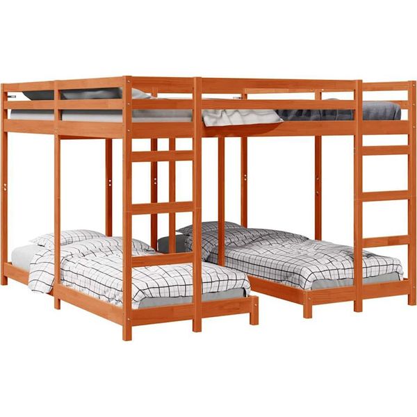 Vidaxl Telaio Per Letto A Castello Triplo Marrone Cera 200 X 200 Cm-image