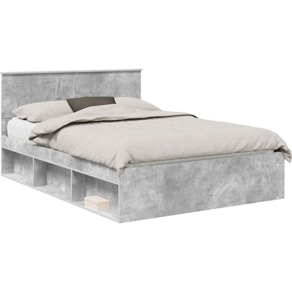 Vidaxl Struttura Letto Grigio Cemento 135 X 190 Cm In Legno Di Pino Massiccio-image
