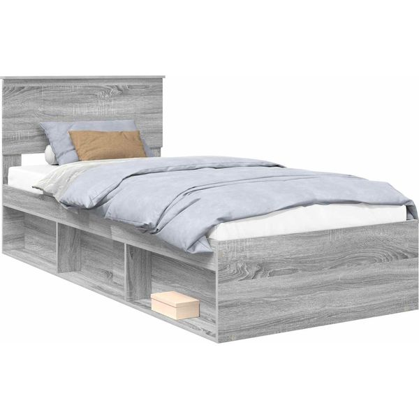 Vidaxl Struttura Letto Grigio Sonoma 90 X 190 Cm In Legno Di Pino Massiccio-image