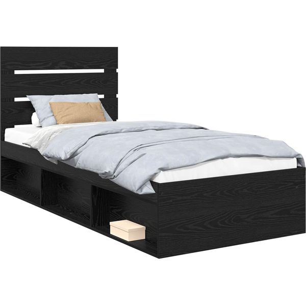 Vidaxl Struttura Letto Nera 100 X 200 Cm In Legno Di Pino Massiccio-image