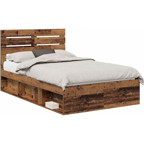 Vidaxl Struttura Letto In Legno Recuperato 135 X 190 Cm In Legno Di Pino Massiccio-image