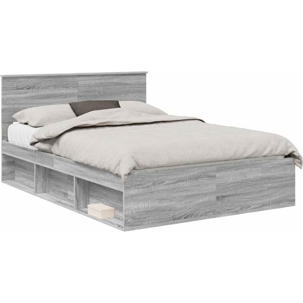 Vidaxl Struttura Letto Grigio Sonoma 140 X 190 Cm In Legno Di Pino Massiccio-image