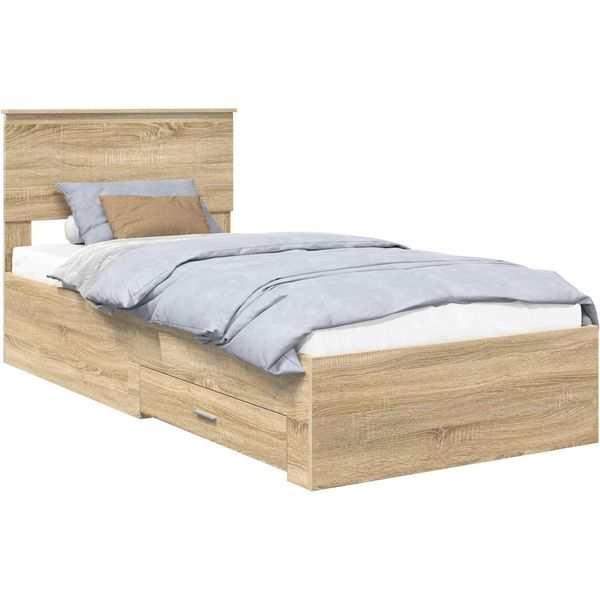 Vidaxl Struttura Letto Con Testiera In Rovere Sonoma 90 X 190 Cm Materiale A Base Di Legno-image