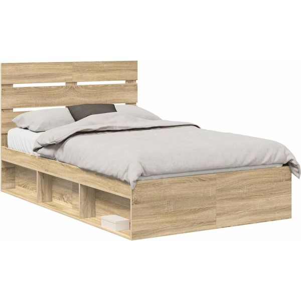 Vidaxl Struttura Letto Rovere Sonoma 135 X 190 Cm Legno Di Pino Massiccio-image