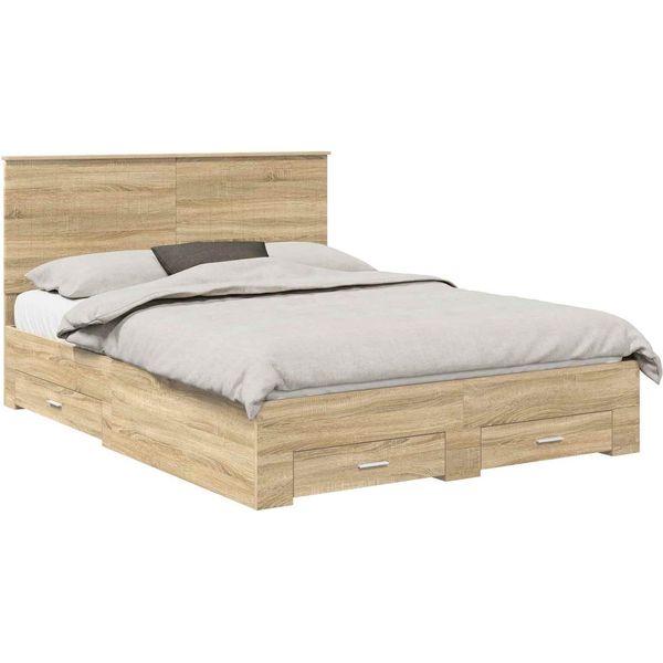 Vidaxl Struttura Letto Con Testiera In Rovere Sonoma 150 X 200 Cm Materiale A Base Di Legno-image