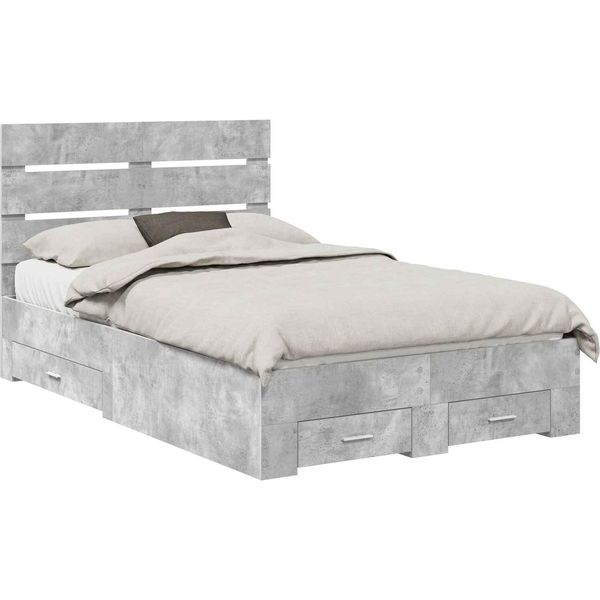 Vidaxl Struttura Letto Con Cassetti Grigio Cemento 135 X 190 Cm Materiale A Base Di Legno-image
