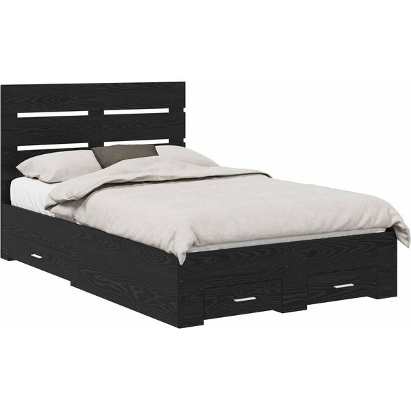 Vidaxl Struttura Del Letto In Rovere Nero 135 X 190 Cm Materiale A Base Di Legno-image