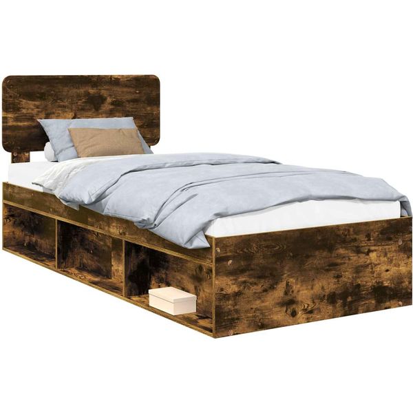 Vidaxl Struttura Letto In Rovere Affumicato 75 X 190 Cm In Legno Di Pino Massiccio-image