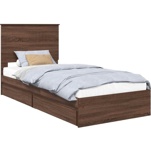 Vidaxl Letto Contenitore Marrone Effetto Rovere 90 X 190 Cm Materiale A Base Di Legno-image