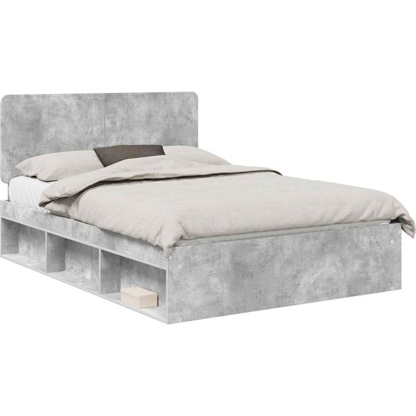 Vidaxl Struttura Letto Grigio Cemento 150 X 200 Cm In Legno Di Pino Massiccio-image