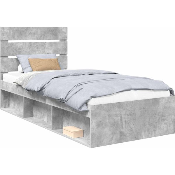 Vidaxl Struttura Letto Grigio Cemento 75 X 190 Cm In Legno Di Pino Massiccio-image
