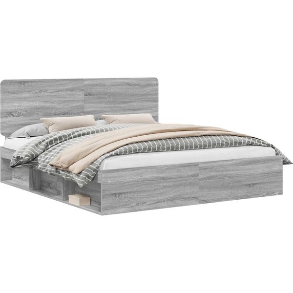 Vidaxl Struttura Letto Grigio Sonoma 200 X 200 Cm In Legno Di Pino Massiccio-image
