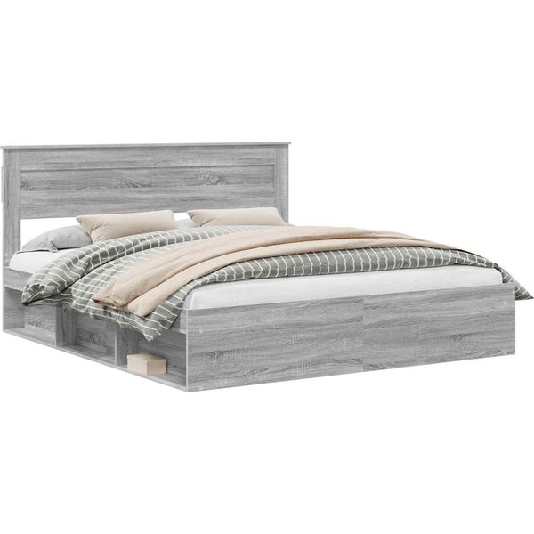 Vidaxl Struttura Letto Grigio Sonoma 200 X 200 Cm In Legno Di Pino Massiccio-image