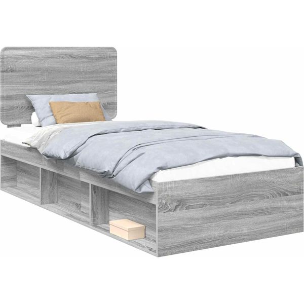 Vidaxl Struttura Letto Grigio Sonoma 75 X 190 Cm In Legno Di Pino Massiccio-image