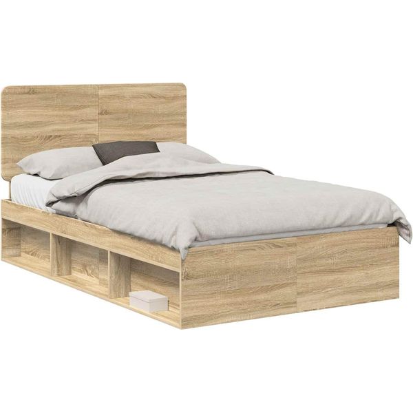 Vidaxl Struttura Letto Rovere Sonoma 135 X 190 Cm Legno Di Pino Massiccio-image