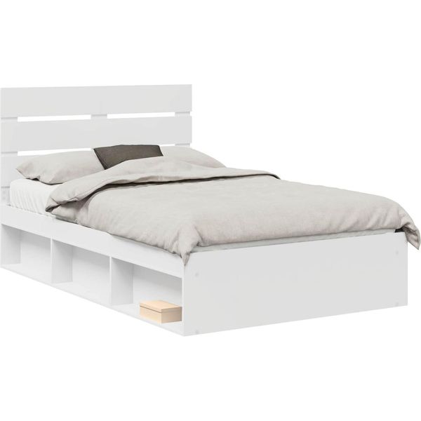 Vidaxl Struttura Letto Con Testata Bianca 120 X 190 Cm In Legno Di Pino Massiccio-image