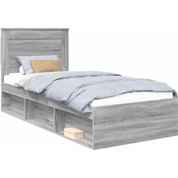 Vidaxl Struttura Letto Grigio Sonoma 90 X 200 Cm In Legno Di Pino Massiccio-image