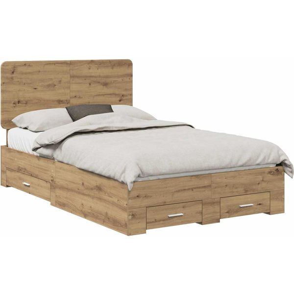 Vidaxl Artisan Struttura Letto In Rovere 120 X 190 Cm Materiale A Base Di Legno-image