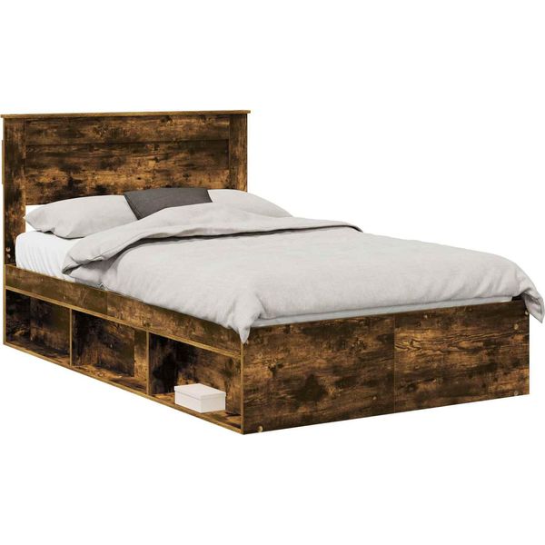 Vidaxl Struttura Letto In Rovere Affumicato 120 X 200 Cm In Legno Di Pino Massiccio-image