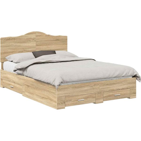 Vidaxl Struttura Letto Con Testiera In Rovere Sonoma 140 X 190 Cm Materiale A Base Di Legno-image