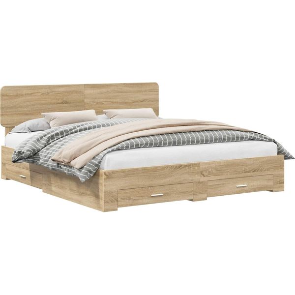 Vidaxl Struttura Letto Con Testiera In Rovere Sonoma 200 X 200 Cm Materiale A Base Di Legno-image