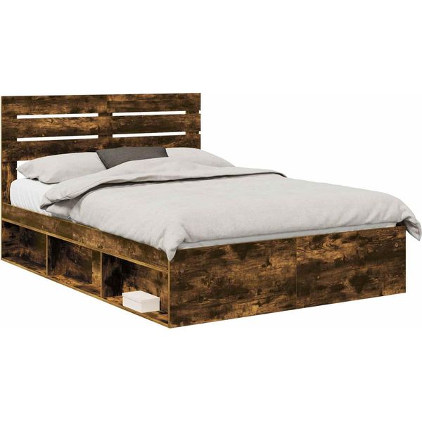 Vidaxl Struttura Letto In Rovere Affumicato 140 X 190 Cm In Legno Di Pino Massiccio-image