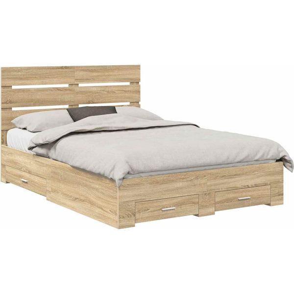 Vidaxl Struttura Letto Con Testiera In Rovere Sonoma 150 X 200 Cm Materiale A Base Di Legno-image
