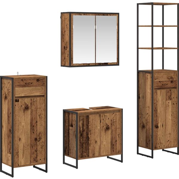 Vidaxl Set Di Mobili Da Bagno Con Cassetti In Legno Recuperato Materiale A Base Di Legno-image