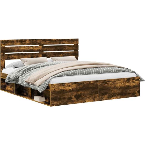 Vidaxl Struttura Letto In Rovere Affumicato 200 X 200 Cm In Legno Di Pino Massiccio-image
