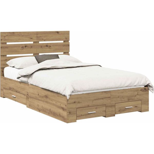 Vidaxl Artisan Struttura Letto In Rovere 135 X 190 Cm Materiale A Base Di Legno-image