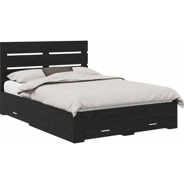 Vidaxl Struttura Del Letto In Rovere Nero 140 X 190 Cm Materiale A Base Di Legno-image