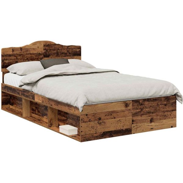 Vidaxl Struttura Letto In Legno Recuperato 135 X 190 Cm In Legno Di Pino Massiccio-image