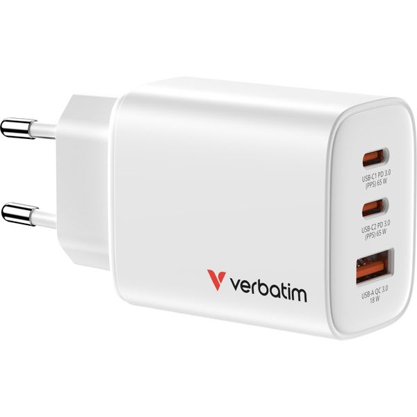 Verbatim 32353 Verbatim Gan Iii Essentials Charger 3 Port 65W USB-A/C White-image