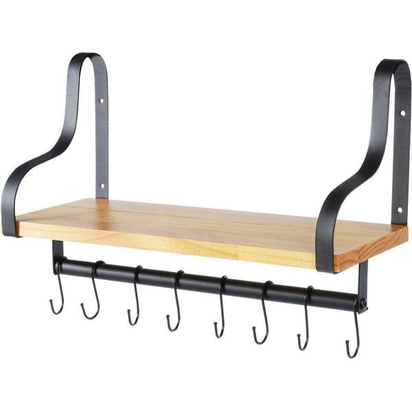 Mensola Da Parete In Legno Con Binario E Ganci, 43 X 18 X 26 Cm-image