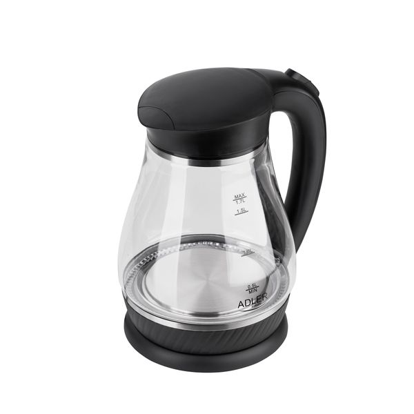 Adler | Bollitore | Ad 1274 | Standard | 2200 W | 1,7 L | Plastica/Vetro | Base Girevole A 360° | Nero/Trasparente-image
