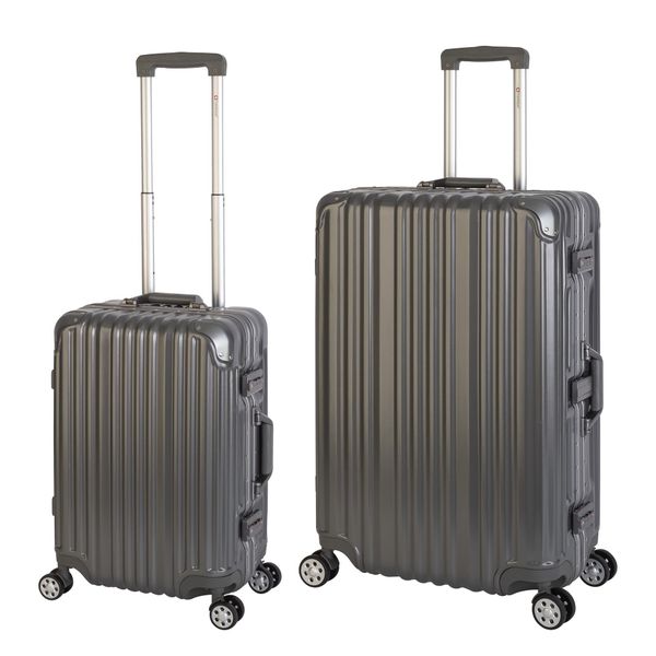 Set Di 2 Valigie, Bagaglio A Mano, Valigia L, Trolley In Policarbonato Rigido In Alluminio Travelhouse London Set Di 2 Valigie S, L, Grigio-image