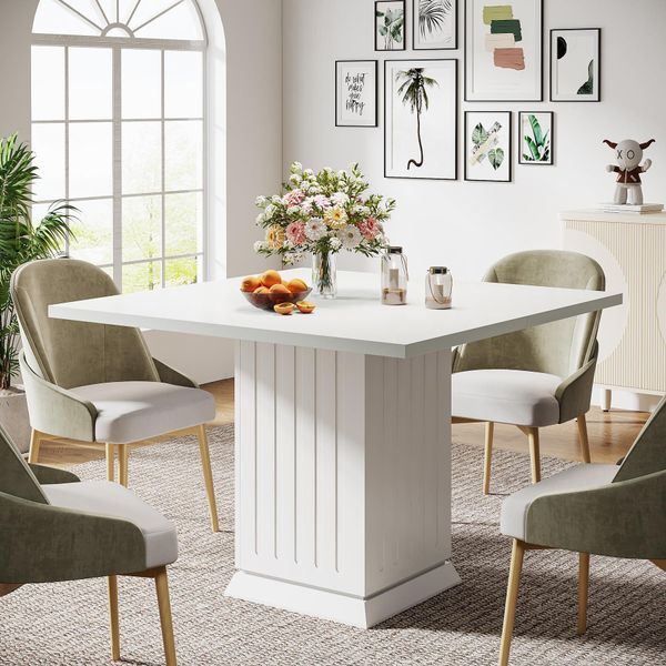 Tavolo Da Pranzo Tribesigns, Piccolo Tavolo Da Pranzo Moderno, Quadrato, In Legno Per 4 Persone, 90*90*76 Cm (Bianco)-image