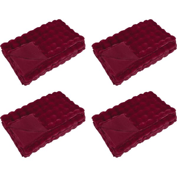 Vidaxl Coperta In Pelliccia Di Coniglio 4 Pezzi Rosso Bordeaux 220 X 240 Cm-image